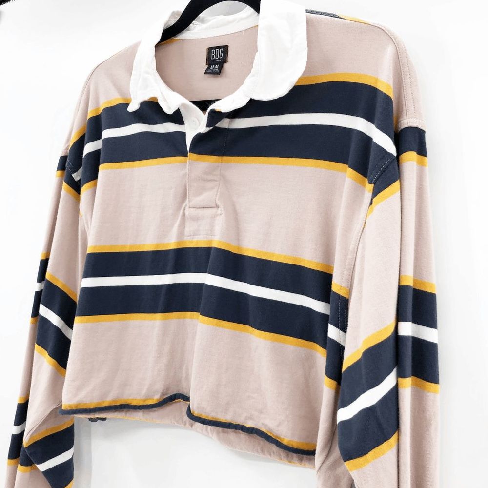 Urban Outfitters Bdg Women's Cream Neutral Long Sleeve Cropped Rugby Polo Size M - Picture 8 of 9